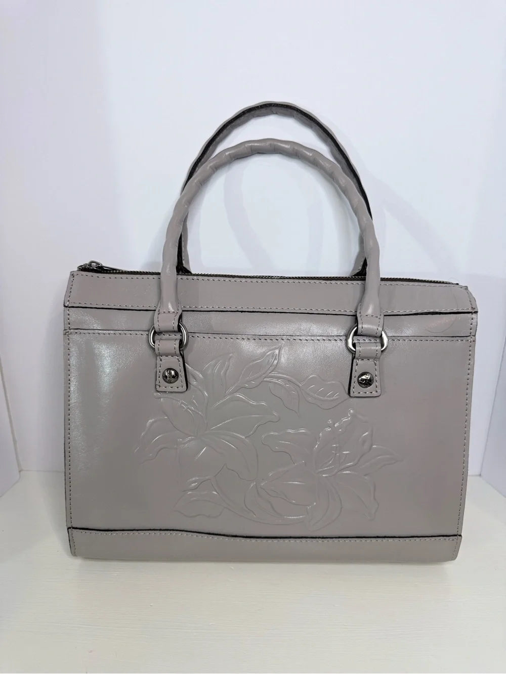 Patricia Nash Josselin Stone Tooled Floral Embossed Leather Satchel Crossbody